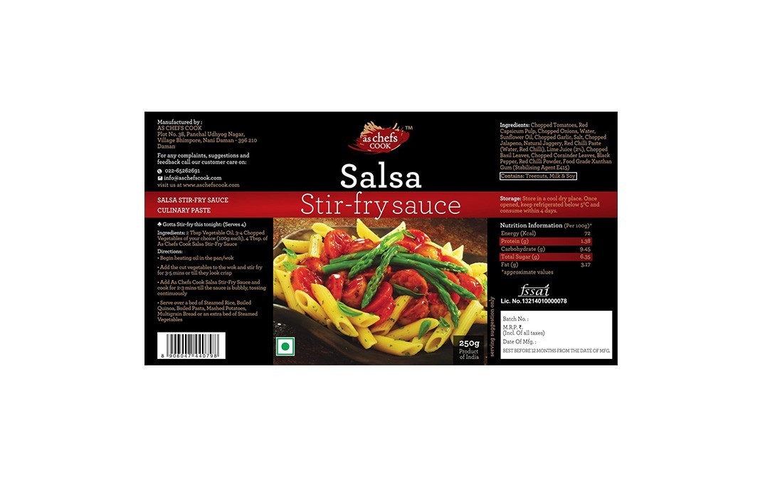 As Chefs Cook Salsa Stir-Fry Sauce   Glass Jar  250 grams